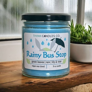 Rainy Bus Stop Candle | Anime Inspired Candle | Hand Poured Vegan Wax Blend Candle | 9 oz, 4 oz Candle