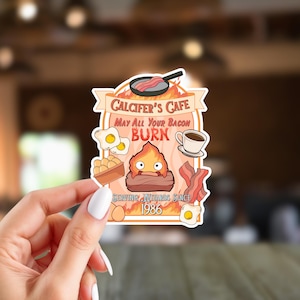 Pacote de Adesivos de Anime | Adesivos Inspirados no Studio Ghibli | Adesivos de Anime | Adesivos de Vinil Brilhante | Escolha Seus Adesivos Calcifer's Cafe
