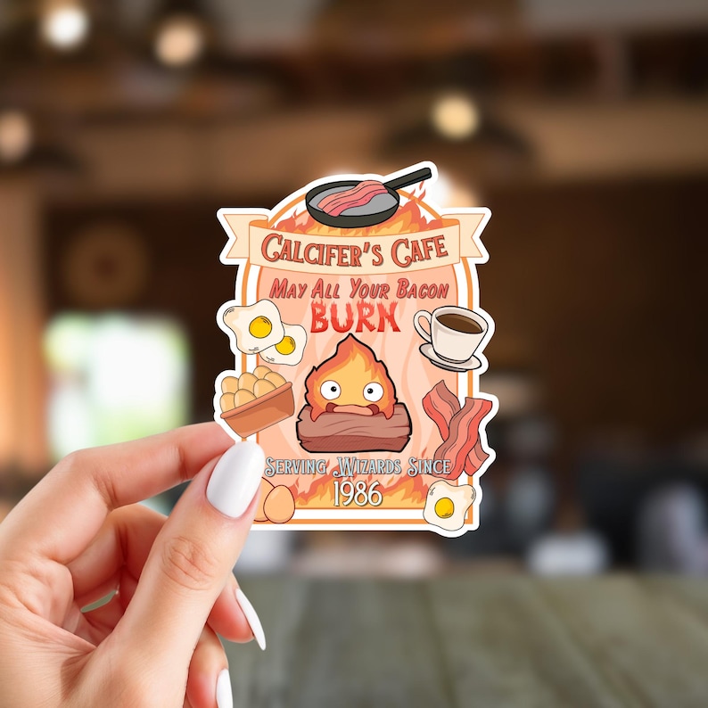 Pacote de Adesivos de Anime | Adesivos Inspirados no Studio Ghibli | Adesivos de Anime | Adesivos de Vinil Brilhante | Escolha Seus Adesivos Calcifer's Cafe