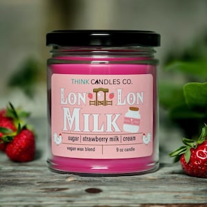 Lon Lon Strawberry Milk Candle | TLOZ Inspired Gaming Candle | Hand Poured Vegan Wax Blend Candle | 9 oz, 4 oz Candle