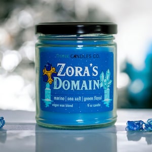 Zora&#39;s Domain Candle | TLOZ Inspired Gaming Candle | Hand Poured Vegan Wax Blend Candle | 9 oz, 4 oz Candle