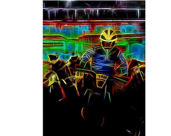 On track abstract dirt bike racing digital wallart Decor for Bedroom Living Room, Office, Den, Games Room Block mount, print to canvas/paper