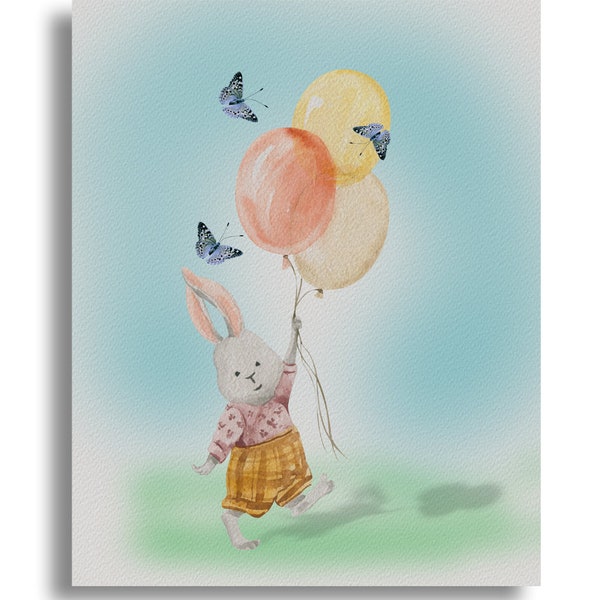 Having fun girl bunny original digital wall art for childs nursery/room plus Freebie Block mount, print to canvas/paper Baby Shower GiftIdea