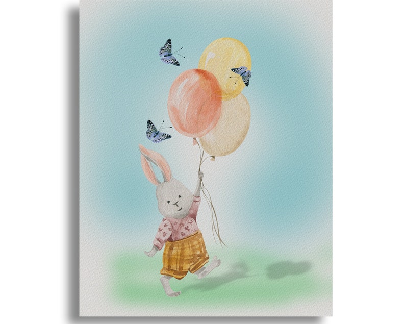 Having fun girl bunny original digital wall art for childs nursery/room plus Freebie Block mount, print to canvas/paper Baby Shower GiftIdea image 1