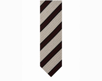 Hand made necktie in colors of  beige and burgundy stripes