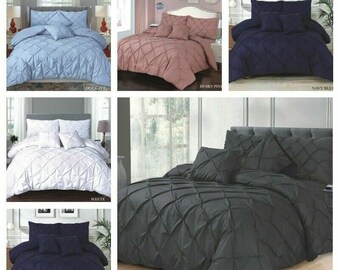 Hand-Made Pintuck Duvet Set Poly Cotton Quilt Cover Single Double King & Super King Size Bedding All Size