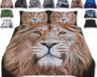 Housse de couette imprimée 3D animal + 2 taies d'oreiller assorties - Design d'impression de qualité supérieure - Coton naturel + polyester vierge