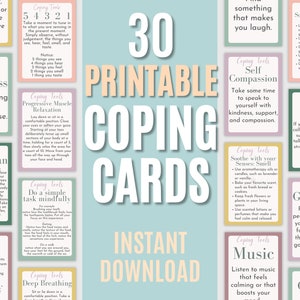 Coping Cards, Coping Skills, Therapy Worksheet, Psychology, Social Work, CBT worksheets, Shadow Work, Life Coach, Anxiety Relief, Counselor