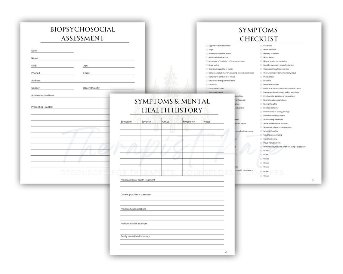 Biopsychosocial Assessment, Therapy Forms, Therapy Office Decor ...