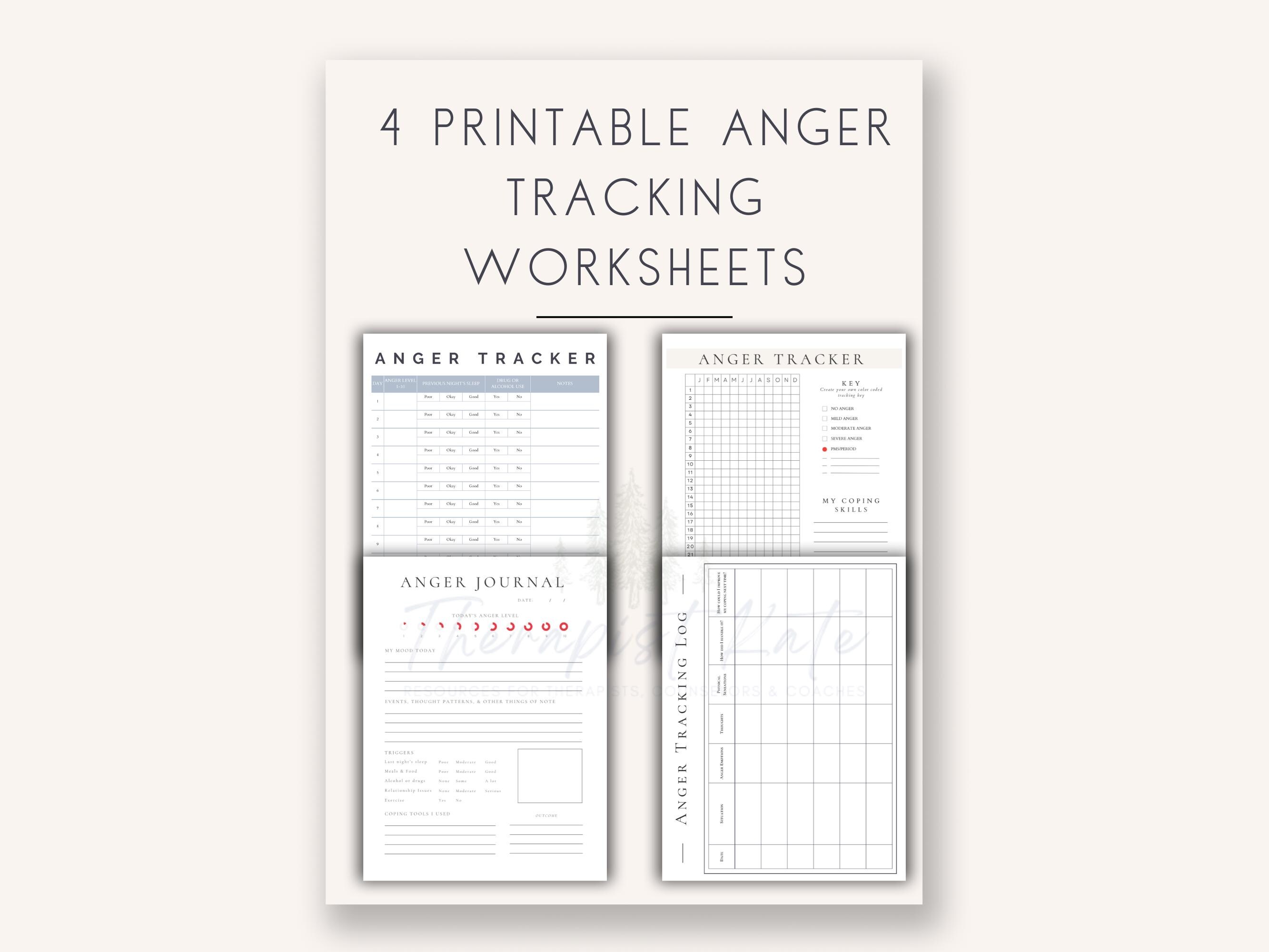 Anger Management Worksheets: Therapy Mood Trackers (printable PDF) - Etsy