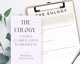 The Eulogy Values Clarification Worksheet, Therapy Worksheets, Solution Focused Worksheets, Acceptance and Commitment Therapy, ACT