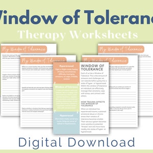Window of Tolerance Therapy Worksheets, Emotional Regulation, Therapist, School Psychologist, Counselor, Life Coach, CBT Worksheets, DBT