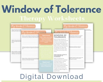 Window of Tolerance Therapy Worksheets, Emotional Regulation, Therapist, School Psychologist, Counselor, Life Coach, CBT Worksheets, DBT