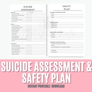 Suicide Assessment, Safety Plan, Therapy Forms, assessments, Treatment Plan, risk assessment, therapy office decor, counselor, psychologist