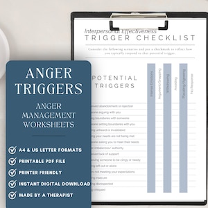 Anger Trigger Worksheets | Anger Management Therapy | Printable Therapy Worksheets | Anger Self Awareness | Anger Management Resources