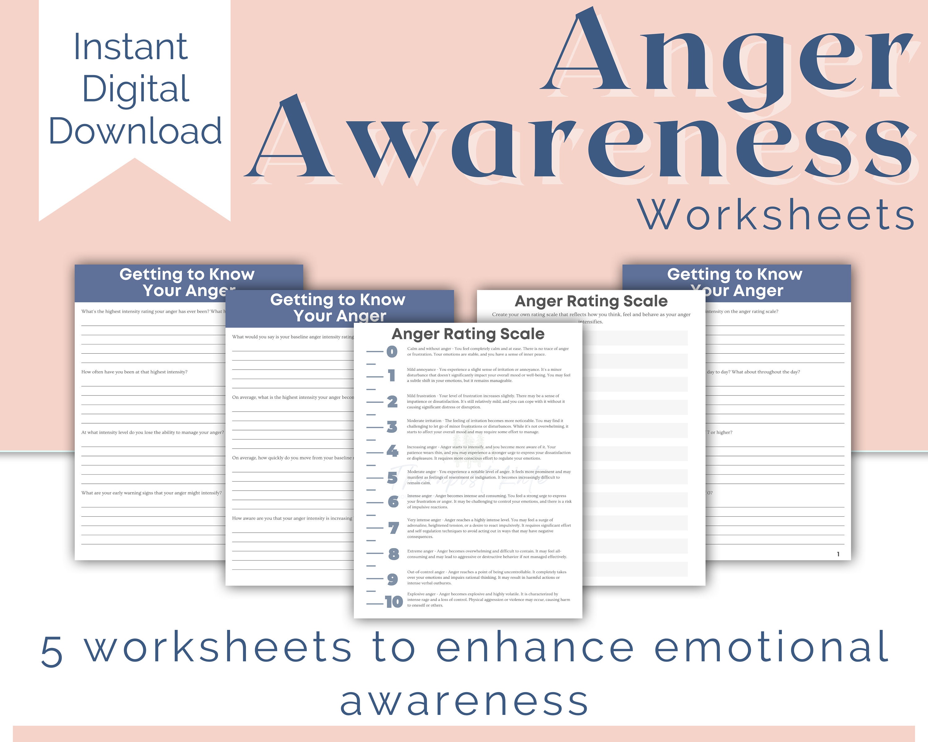 Anger Management Therapy Worksheets, Psychology Worksheets, Therapist, Social Work, Counselor, Life Coach, CBT Worksheets, DBT