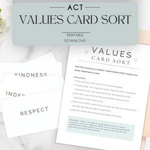 Classificação de cartas de valores, Exercício de esclarecimento de valores, Baralho de cartas de valores, Auxílio ao terapeuta, Planilhas de terapia, Terapia de aceitação e compromisso, ACT
