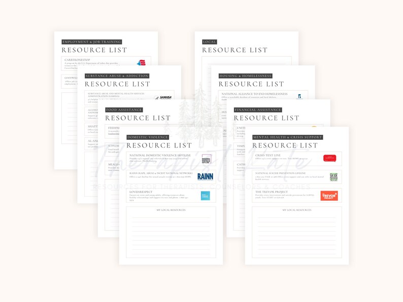 includes 8 pages of client resources. includes financial, housing, food assistance, domestic violence, mental health, employment, substance abuse.
