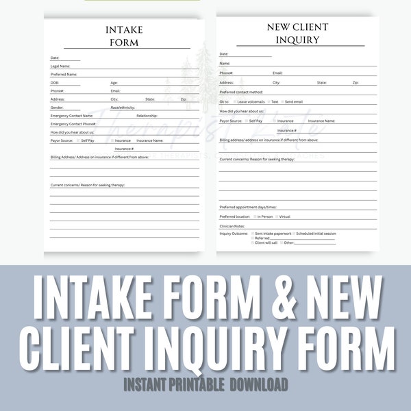 Therapy Intake Forms, New client forms, private practice forms, therapy office decor, counselor, psychologist, social worker, life coach