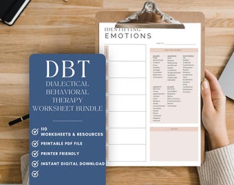DBT Printable Worksheets, Dialectical Behavioral Therapy Worksheet Bundle, Therapy Digital Download, 110 DBT Worksheets