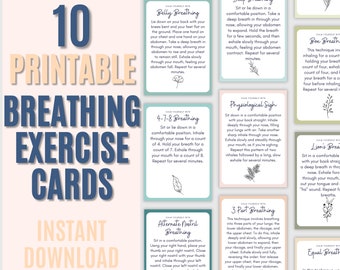 Breathing Exercise Cards, Breathwork, Therapy Worksheets, Social Work, School Psychology, CBT Worksheets, DBT,  Psychology, Shadow Work