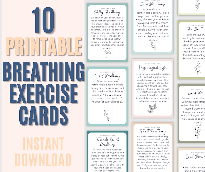 Breathing Exercise Cards, Breathwork, Therapy Worksheets, Social Work ...