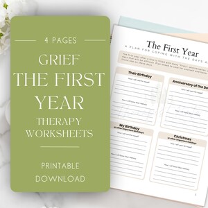 Grief Therapy Worksheet Bundle, The First Year, Grief Counseling, Therapist Resources, Bereavement, Printable worksheets, digital download