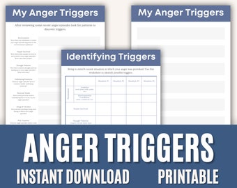 Anger Management Therapy Worksheets, Anger Triggers, Psychology Worksheets, Therapist, Social Work, Counselor, Life Coach, CBT Worksheets