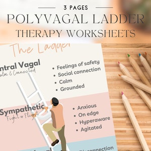 Nervous System and Polyvagal Ladder Therapy Worksheets for Counselors, Life Coaches, School Psychologists, CBT Worksheet, EMDR, DBT, Anxiety