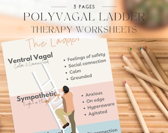 Nervous System and Polyvagal Ladder Therapy Worksheets for Counselors, Life Coaches, School Psychologists, CBT Worksheet, EMDR, DBT, Anxiety