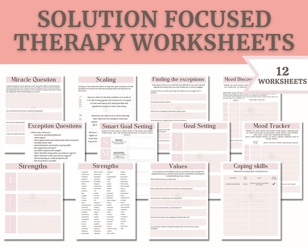 Solution Focused Therapy Worksheets, Therapy Worksheets, Mood Tracker