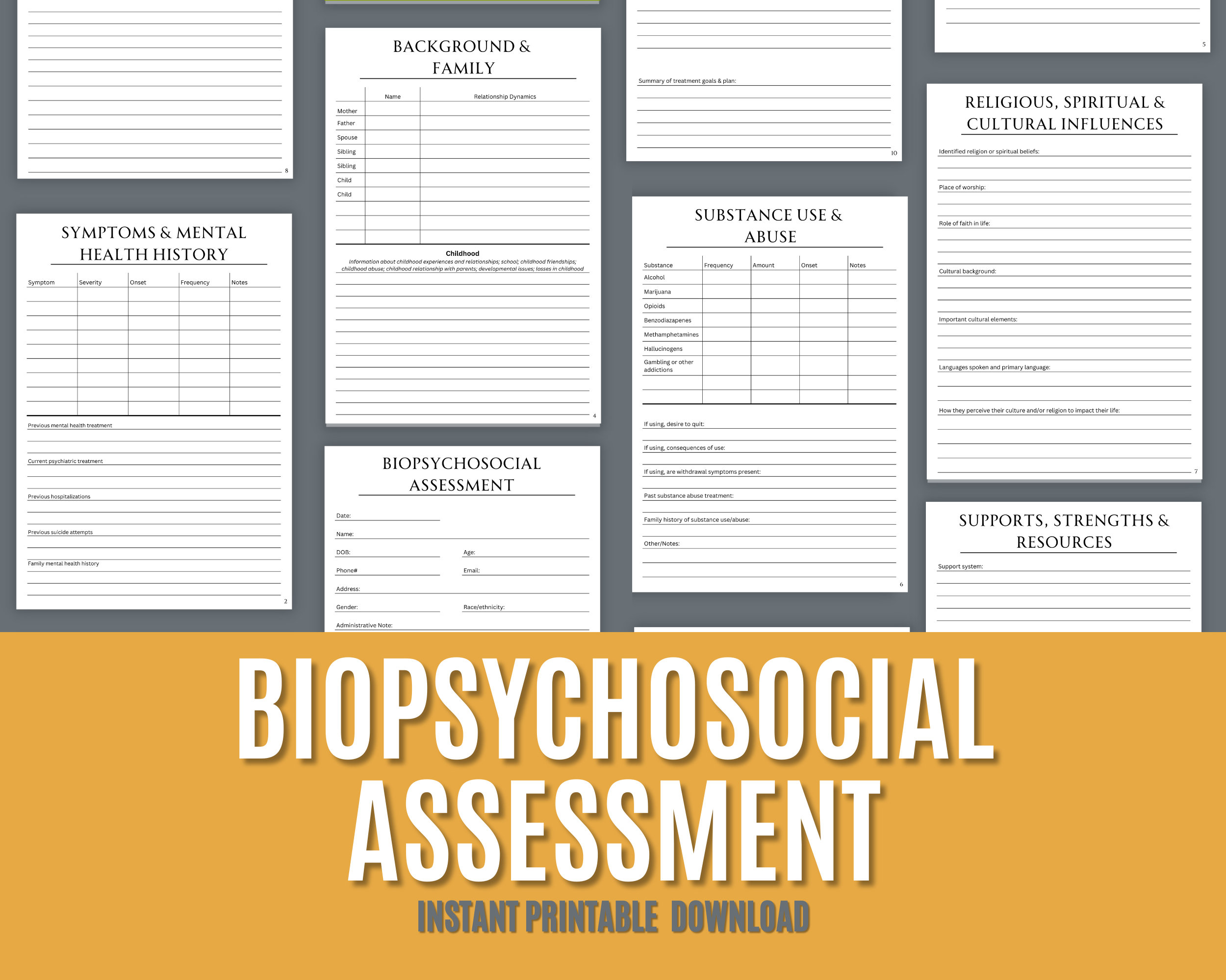 Biopsychosocial Assessment, Therapy Forms, Therapy Office Decor ...