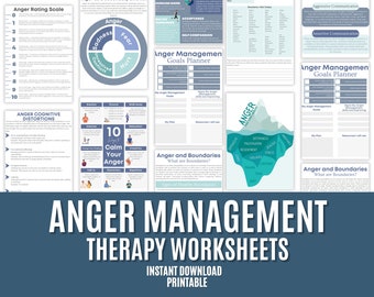 Anger Management Therapy Worksheets for Counselors, Social Workers, Life Coaches, School Psychologists, CBT Worksheets, EMDR, DBT, Stress