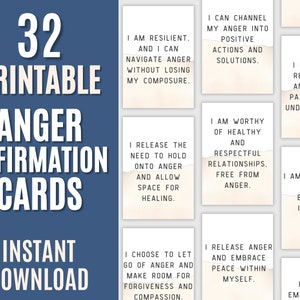Anger Management Affirmation Cards, Therapy Worksheets, Social Work, School Psychology, CBT Worksheets, DBT,  Stress Management, Shadow Work