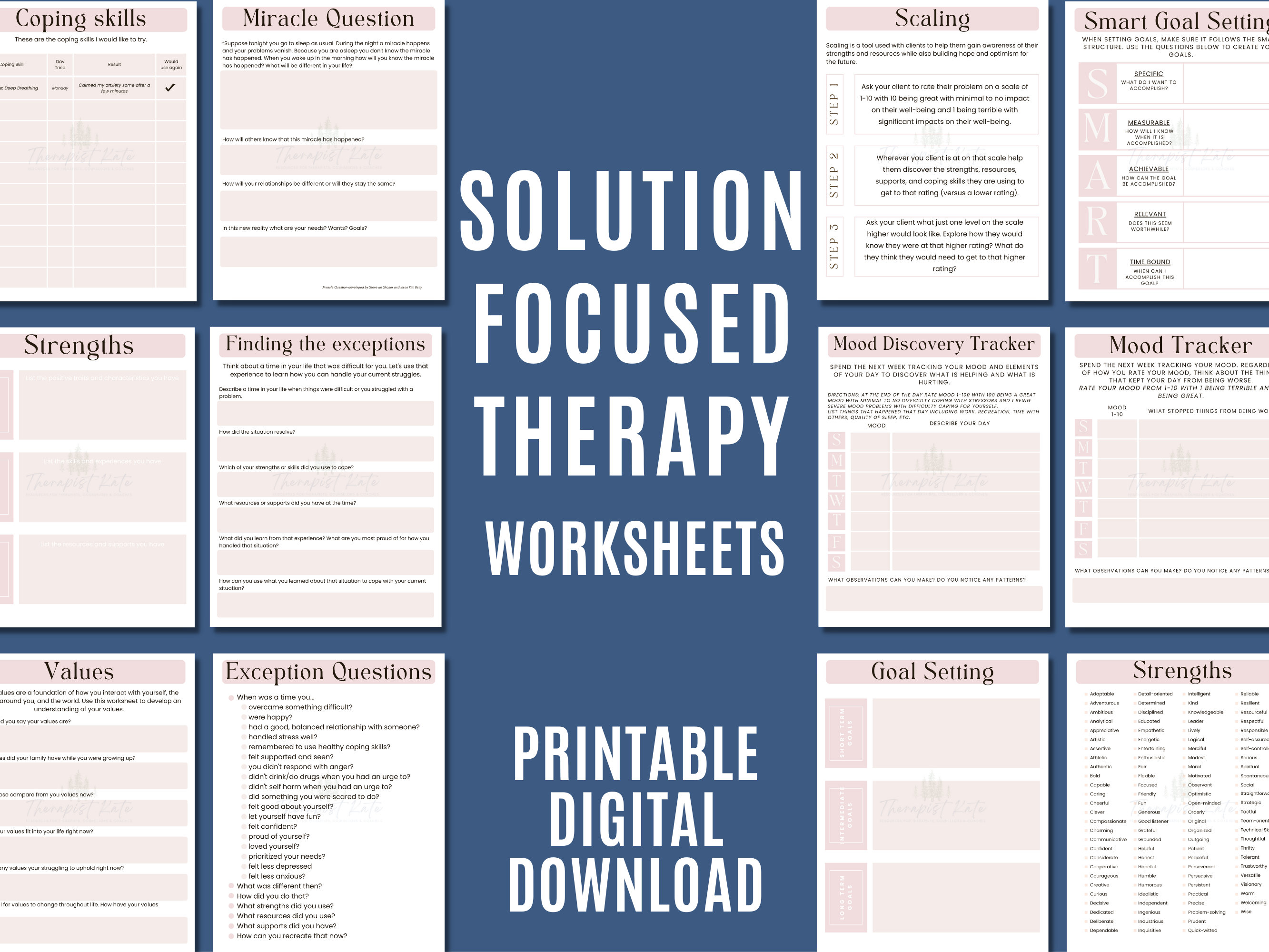 Solution Focused Therapy Worksheets (printable PDF) - Etsy