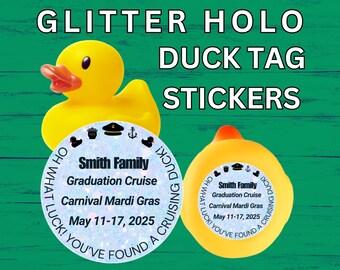 Cruise Duck Tag Stickers Glitter Holo Personalized Cruising Duck Tags For Cruise Carnival Royal Caribbean Disney Cruise NCL Rubber Duck Gift