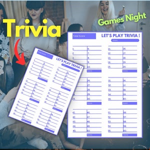 Laten we Trivia-antwoordvulblad spelen met scoretracker Quizspel afdrukbaar, 60 inzendingen per pagina, Pub Trivia-scorekaarten, lege Trivia-avond