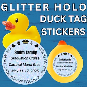 Cruise Duck Tag Stickers Glitter Holo Personalized Cruising Duck Tags For Cruise Carnival Royal Caribbean Disney Cruise NCL Rubber Duck Gift