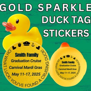 Cruise Duck Tag Stickers Gold Sparkle Personalized Cruising Duck Tags For Cruise Carnival Royal Caribbean Disney Cruise NCL Rubber Duck Gift