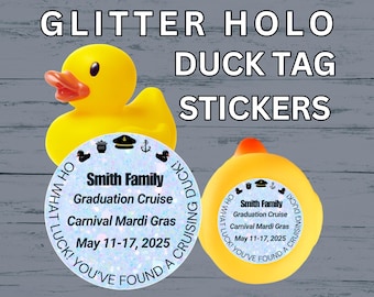 Cruise Duck Tag Stickers Glitter Holo Personalized Cruising Duck Tags For Cruise Carnival Royal Caribbean Disney Cruise NCL Rubber Duck Gift