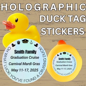 Cruise Duck Tag Stickers Holographic Personalized Cruising Duck Tags For Cruise Carnival Royal Caribbean Disney Cruise NCL Rubber Duck Gift