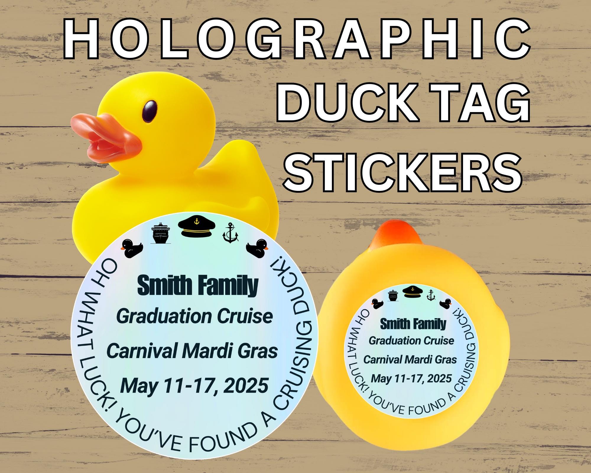 Cruise Duck Tag Stickers Holographic Personalized Cruising Duck Tags For Cruise Carnival Royal Caribbean Disney Cruise NCL Rubber Duck Gift