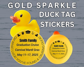 Cruise Duck Tag Stickers Gold Sparkle Personalized Cruising Duck Tags For Cruise Carnival Royal Caribbean Disney Cruise NCL Rubber Duck Gift