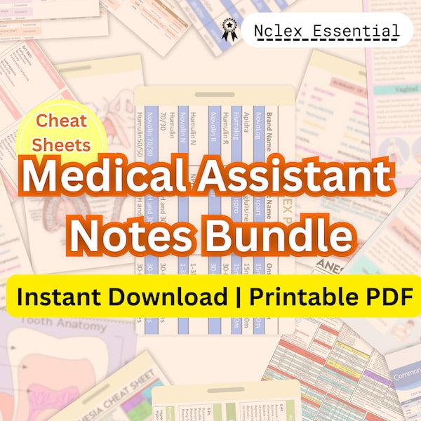 Medical Assistant Notes Cheat Sheet Bundle, Nursing School Notes, Nclex Study, Medical Assistant Study Guide, Medical Assistant Exam Prep