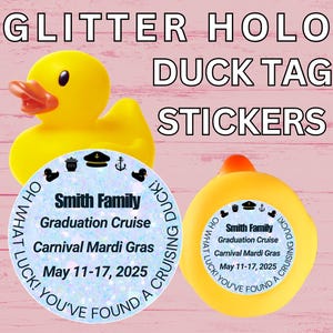 Cruise Duck Tag Stickers Glitter Holo Personalized Cruising Duck Tags For Cruise Carnival Royal Caribbean Disney Cruise NCL Rubber Duck Gift