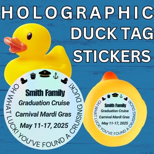 Cruise Duck Tag Stickers Holographic Personalized Cruising Duck Tags For Cruise Carnival Royal Caribbean Disney Cruise NCL Rubber Duck Gift