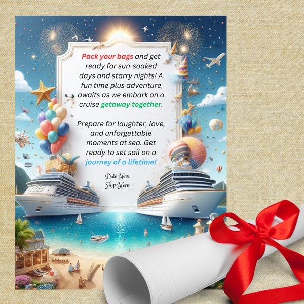 Cruise Reveal Birthday Surprise Letter Vacation Gift Reveal Personalized Surprise Cruise Trip Invitation Custom Cruise Gift Ideas, Puzzle