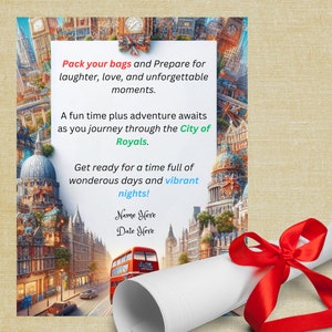 Viaje a Londres Revelar Carta sorpresa Regalo de vacaciones Revelar Sorpresa personalizada Invitación de viaje a Londres Anuncio personalizado de ideas de regalos a Londres