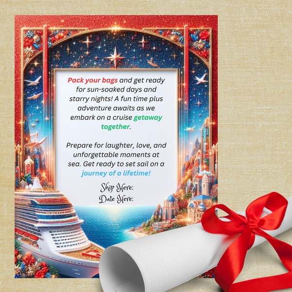 Cruise Reveal Christmas Surprise Letter Vacation Gift Reveal Personalized Surprise Cruise Trip Invitation Custom Cruise Gift Ideas, Puzzle