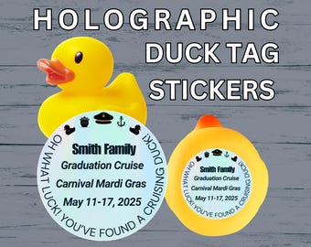 Cruise Duck Tag Stickers Holographic Personalized Cruising Duck Tags For Cruise Carnival Royal Caribbean Disney Cruise NCL Rubber Duck Gift